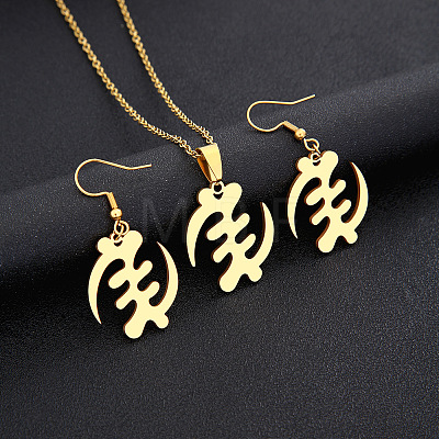 304 Stainless Steel Adinkra Africa Symbol Pendant Necklaces & Dangle Earrings Sets FS-WG6B5B7-05-1