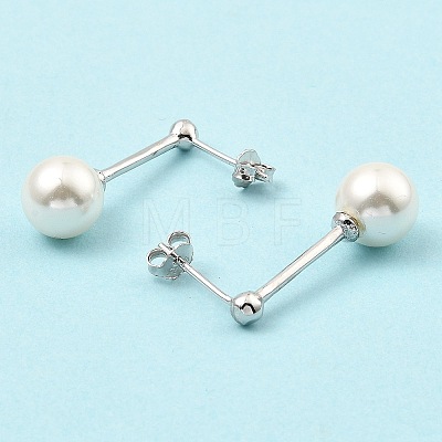 Shell Pearl Round Dangle Earrings EJEW-Z024-12A-P-1