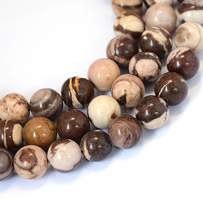 Natural Zebra Jasper Round Bead Strands X-G-E334-10mm-12-1