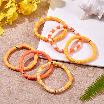 Handmade Polymer Clay Heishi Beads Stretch Bracelets Sets BJEW-JB05902-01-1