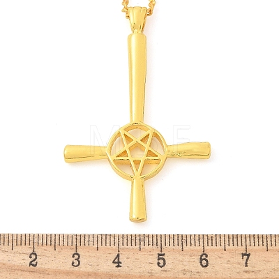 Upside Down Cross & Star Alloy Pendant Pendant Twisted Chain Necklaces for Women NJEW-NH0001-03G-1