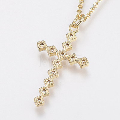 Brass Cubic Zirconia Pendant Necklaces NJEW-H479-08-1
