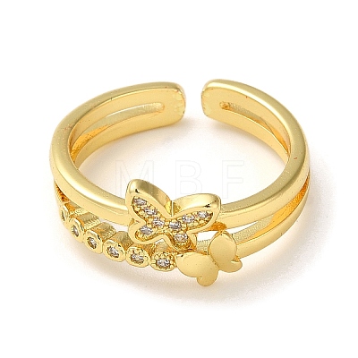 Rack Plating Brass Micro Pave Clear Cubic Zirconia Open Cuff Rings for Women RJEW-M162-02G-1