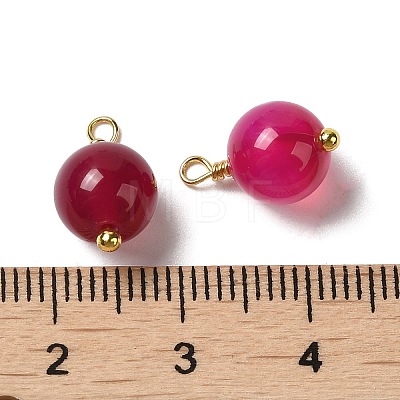 Dyed Natural Agate Round Charms with Real 18K Gold Plated Brass Loops KK-P242-09B-G02-1
