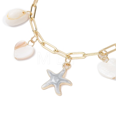 Natural Freshwater Shell Beads & Alloy Enamel Charm Bracelets BJEW-JB12214-02-1