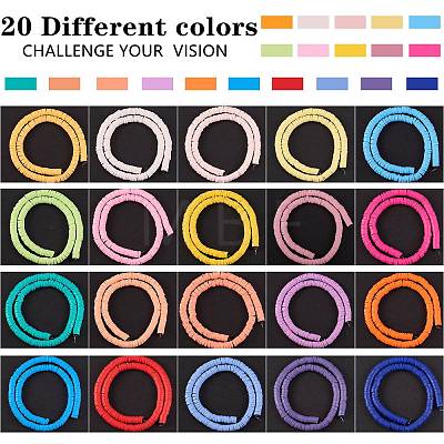 20 Strands 20 Colors Flat Round Eco-Friendly Handmade Polymer Clay Beads CLAY-SZ0001-72-1
