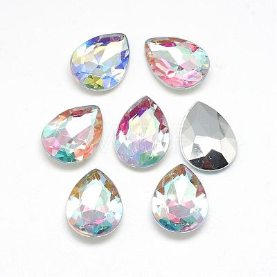 Acrylic Rhinestone Pointed Back Cabochons GACR-Q013-13x18-18AB-1