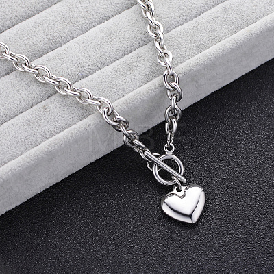 Stainless Steel Cable Chain Heart Pendant Necklaces with OT Clasps IT6269-1