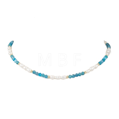 Faceted Round Natural Apatite and Rice Natural Pearl Beaded Necklaces for Women NJEW-JN05816-02-1