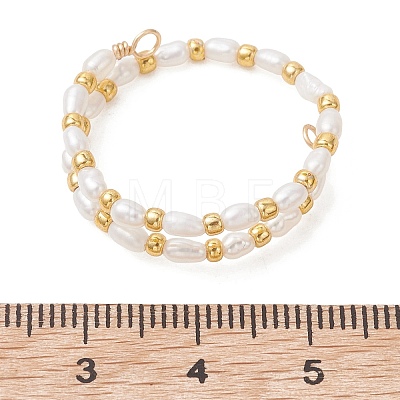 Natural Freshwater Pearl with Glass Seed Beaded Double Layers Finger Rings RJEW-JR01023-1