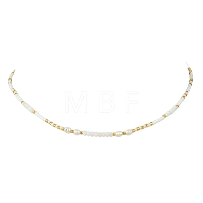 Boho Natural Cultured Freshwater Pearl & Round Seed Beaded Braided Necklaces for Women NJEW-JN06187-01-1