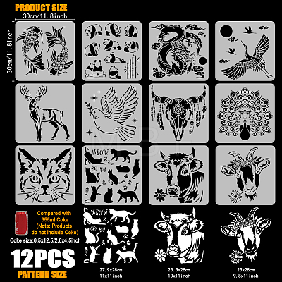 12Pcs 12 Styles PET Hollow Out Drawing Painting Stencils DIY-WH0394-0254-1
