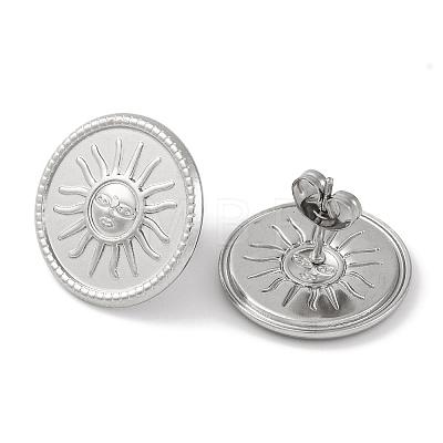 304 Stainless Steel Flat Round with Sun Stud Earrings EJEW-D281-24S-1