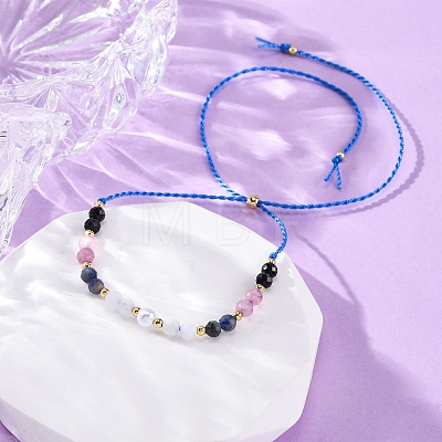 Faceted Round Natural Black Agate & Sodalite & Rose Quartz & Quartz Crystal Braided Bead Bracelets BJEW-F493-09G-02-1