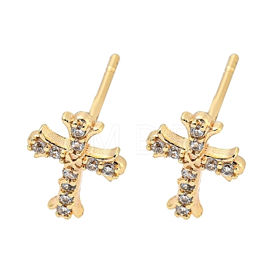 Brass with Micro Pave Cubic Zirconia Stud Earrings EJEW-L211-013G-1