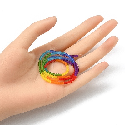 Rainbow Color 7 Colors Transparent Frosted Glass Beads Strands FGLA-YW0001-01-1