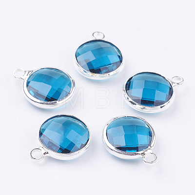 Silver Color Plated Brass Glass Flat Round Charms X-GLAA-M003-A-30S-1
