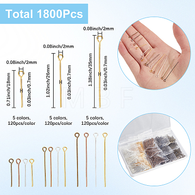 1800Pcs 15 Styles Brass & Iron Eye Pins KK-SP0002-43-1
