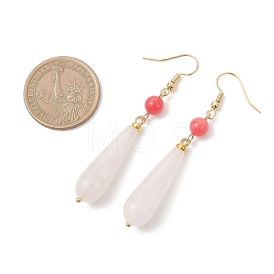 Natural Rose Quartz Teardrop Dangle Earrings EJEW-JE06848-02-1