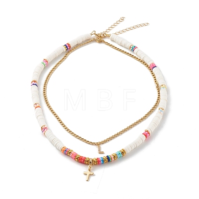Cross & Mixed Letters Pendant Necklace Sets NJEW-JN03505-1