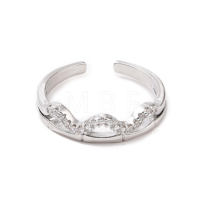 Clear Cubic Zirconia Wave Open Cuff Ring RJEW-B028-06P-1