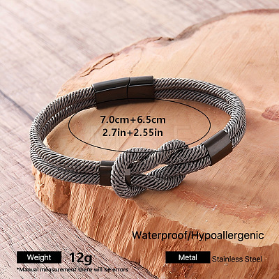 Braided Knot Nylon Cord Bracelets with 304 Stainless Steel Magnetic Clasps for Men UA2967-14-1