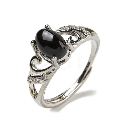 Oval Natural Dyed & Heated Black Agate Adjustable Rings RJEW-Q818-01P-06B-1