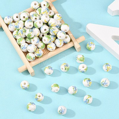 Floral Printed Porcelain Beads PORC-Q199-10mm-10-1