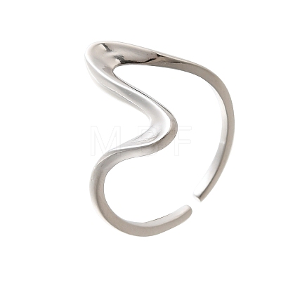 Rhodium Plated 925 Sterling Silver Wave Cuff Rings RJEW-D300-02P-1