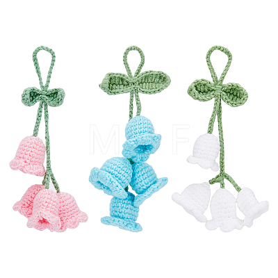 3Pcs 3 Colors Lily of the Valley Kintting Cotton Wool Pendant Decorations HJEW-DC0001-03-1
