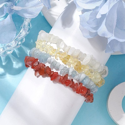 12 Constellation Natural Mixed Gemstone Chip Beaded Stretch Bracelets Sets for Women Men BJEW-JB10264-05-1