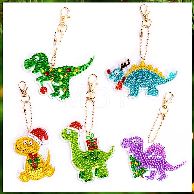 Christmas Theme Dinosaur Shape DIY Diamond Painting Keychain Kits WG50092-01-1