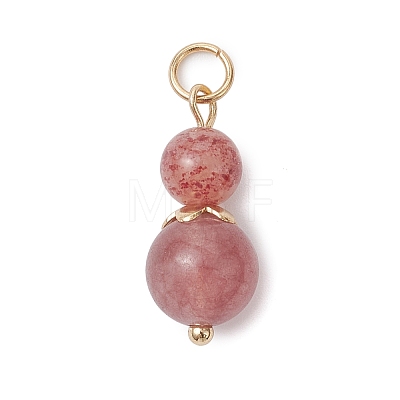 3Pcs 3 Styles Natural Carnelian(Dyed & Heated) & Strawberry Quartz & Red Jasper Round Beaded Pendants PALLOY-JF04701-04-1