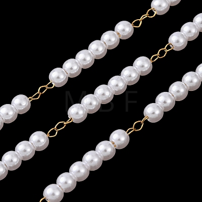 304 Stainless Steel & ABS Plastic Pearl Round Bead Cable Chains CHS-G048-01G-1