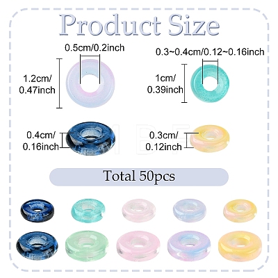50Pcs 10 Styles Transparent Glass European Beads GLAA-YW0005-96-1