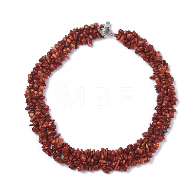 3-Layered Natural Coral Chip Beaded Necklaces NJEW-S419-01E-1