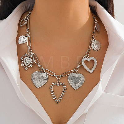 Boho Alloy & Iron Love Heart Multi-Charm Bib Necklaces with Rhinestone for Women WG8B8EA-02-1