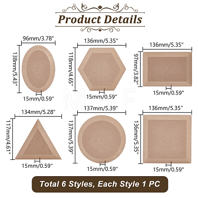 6Pcs 6 Style MDF Wood Ceramic Clay Craft Mold Set DIY-WH0430-537-1