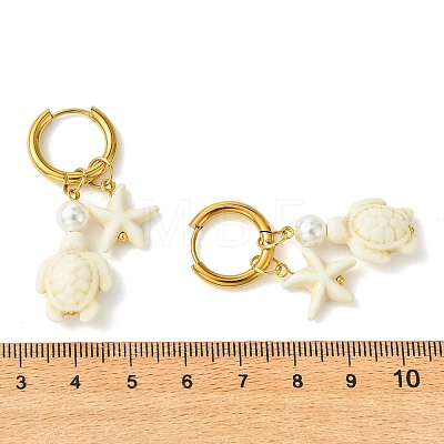 Tortoise & Starfish Synthetic Turquoise Hoop Earrings EJEW-JE07147-01-1