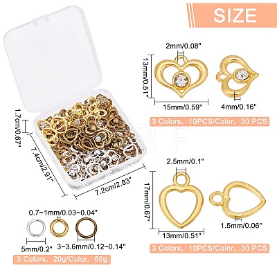 SUPERFINDINGS 60Pcs 6 Style Heart Alloy Pendants FIND-FH0003-46-1