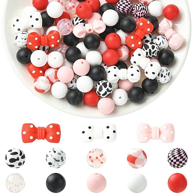 33Pcs 5 Styles Silicone Focal Beads SIL-YW0002-60-1