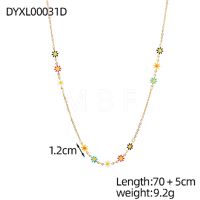 Flower 304 Stainless Steel Enamel Link Chain Necklaces STAS-OY010-10G-1