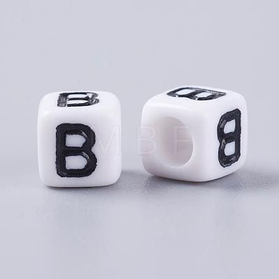 6MM Letter B Cube Acrylic Beads X-PL37C9308-B-1