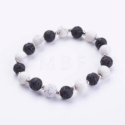 Frosted Natural & Synthetic Mixed Stone Beads Stretch Bracelets BJEW-JB03229-1