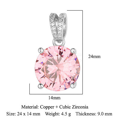 Brass Micro Pave Pink Cubic Zirconia Pendants ZIRC-OY001-07P-02-1