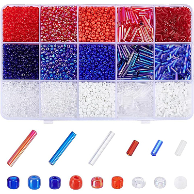 207G 15 Styles Independence Day Glass Seed Beads SEED-PH0002-73-1