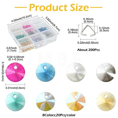 160Pcs 8 Colors Glass Charms RGLA-FS0001-24-1