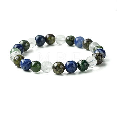 Natural Quartz Crystal &  Moss Agate & Dragon Blood Jasper & Sodalite Round Beaded Stretch Bracelets BJEW-JB10910-12-1