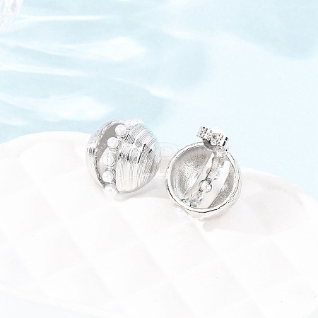 Round Brass Stud Earrings EJEW-D351-01P-1