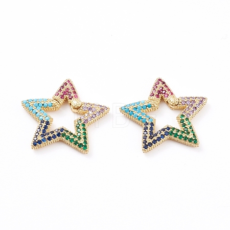 Brass Micro Pave Cubic Zirconia Spring Gate Rings ZIRC-L093-53G-1
